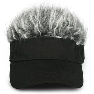 Men's Black and Grey Adjustable Visor Hat with Spiked Wigs Fake Hair Visor